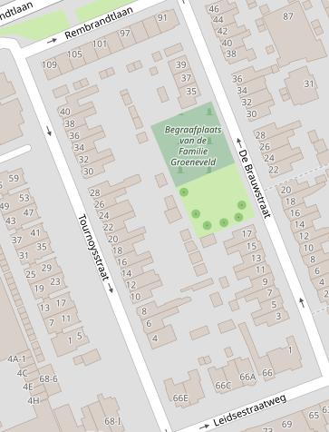 Ligging Groeneveldbegraafplaats aan de De Brauwstraat te Woerden